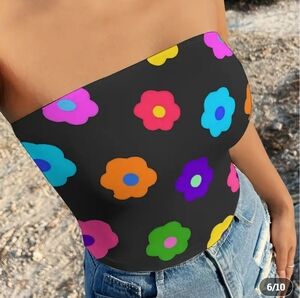 Multicolored Flower Summer Strapless Top (XX) NWOT